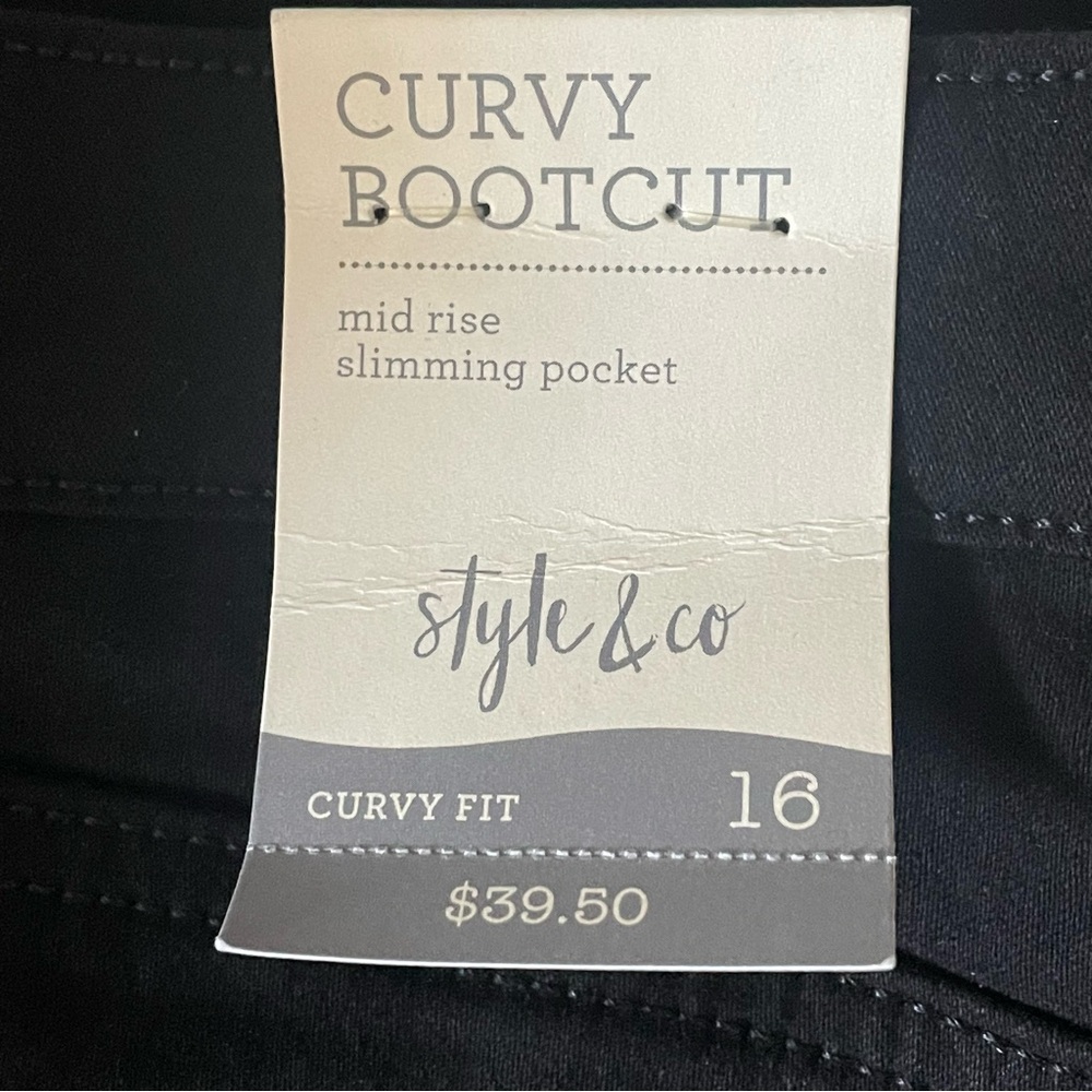 Style & Co Curvy Boot Leg Jeans Womens 16 Black Bootcut Stretch Denim Pants NWT - Picture 7 of 11